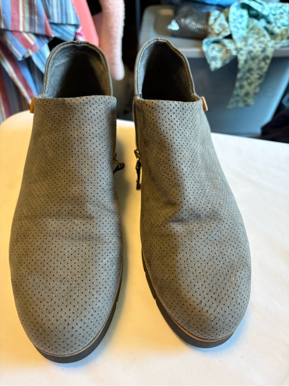Dr. Scholl's Perforated Side Zipper Mules - Gray